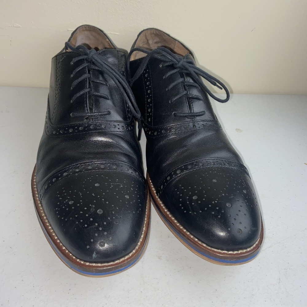 Johnston & Murphy Mens Black Leather Cap Toe Oxford Dress Shoes Lace Up Sz 10.5M